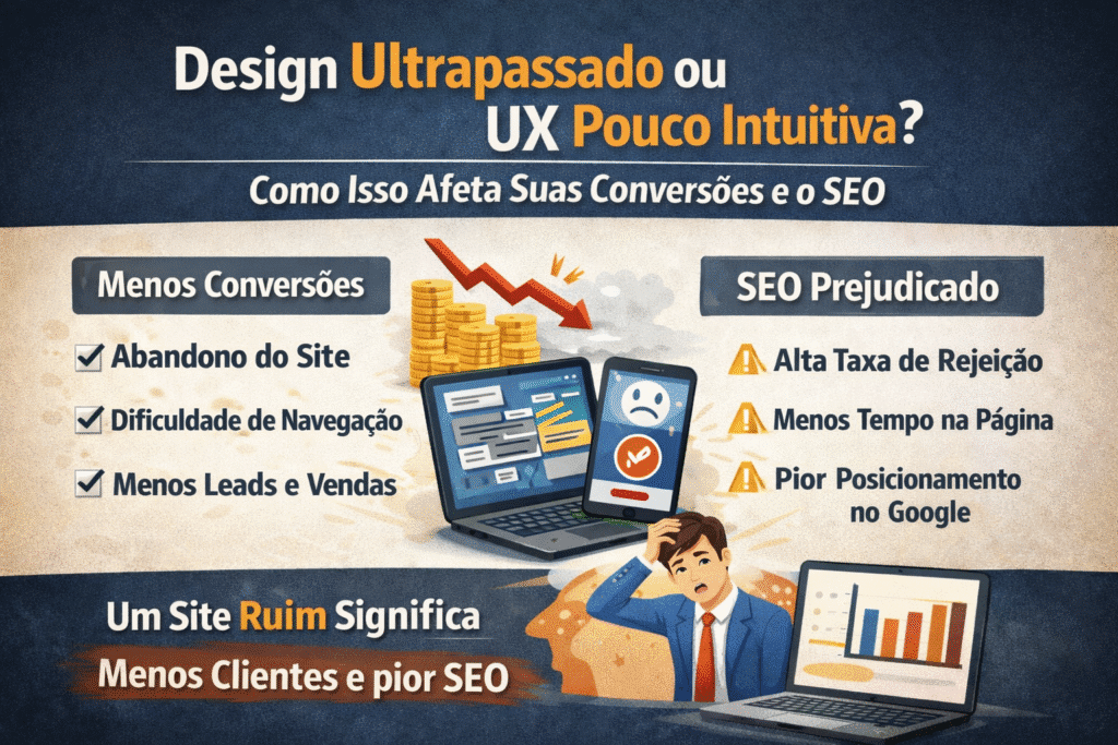 Design ou UX do Site Pouco Intuitivo ou Ultrapassado Como Isso Afeta Suas Conversões e o SEO