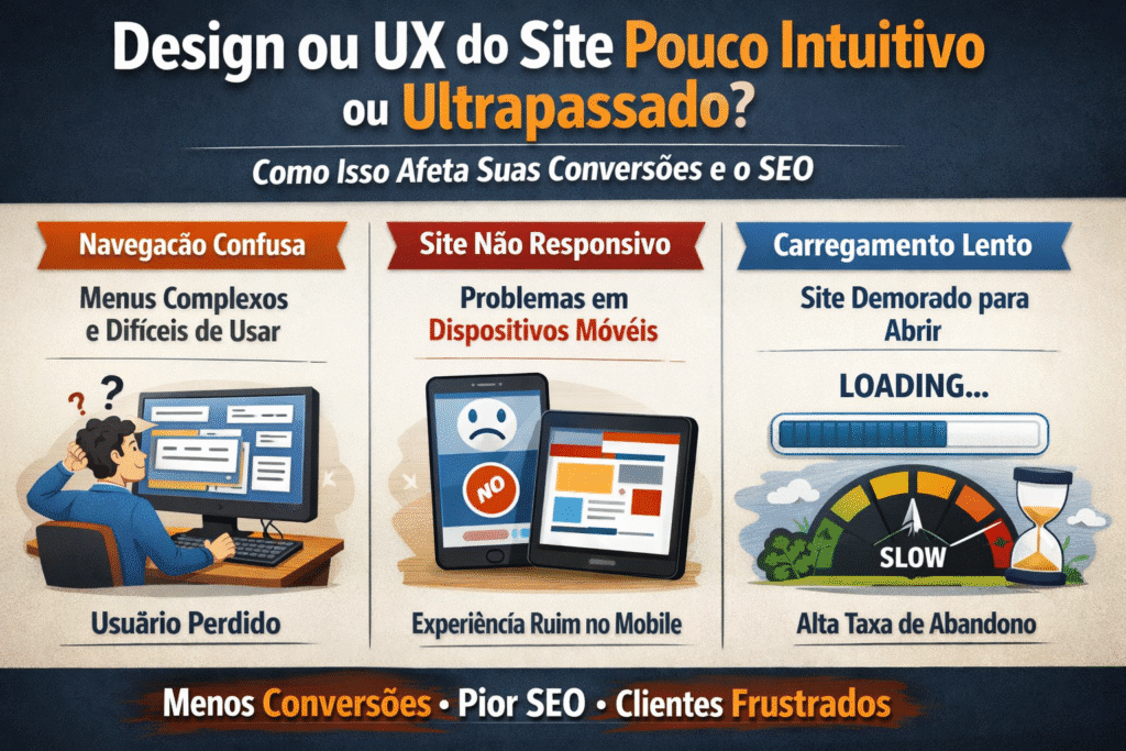 Design ou UX do Site Pouco Intuitivo ou Ultrapassado Como Isso Afeta Suas Conversões e o SEO